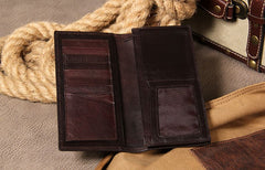 Cool Leather Mens Long Leather Wallet Bifold Slim Wallet for Men