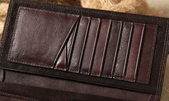 Cool Leather Mens Long Leather Wallet Bifold Slim Wallet for Men