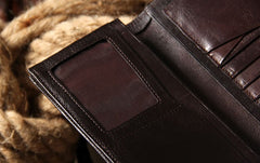 Cool Leather Mens Long Leather Wallet Bifold Slim Wallet for Men