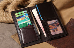 Cool Leather Mens Long Leather Wallet Bifold Slim Wallet for Men