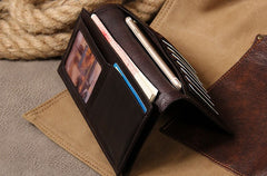 Cool Leather Mens Long Leather Wallet Bifold Slim Wallet for Men