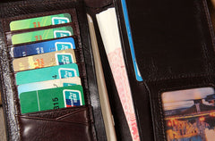 Cool Leather Mens Long Leather Wallet Bifold Slim Wallet for Men