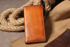 Cool Leather Mens Long Leather Wallet Bifold Slim Wallet for Men