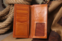 Cool Leather Mens Long Leather Wallet Bifold Slim Wallet for Men