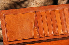 Cool Leather Mens Long Leather Wallet Bifold Slim Wallet for Men