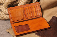 Cool Leather Mens Long Leather Wallet Bifold Slim Wallet for Men