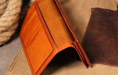 Cool Leather Mens Long Leather Wallet Bifold Slim Wallet for Men