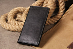 Cool Leather Mens Long Leather Wallet Bifold Slim Wallet for Men