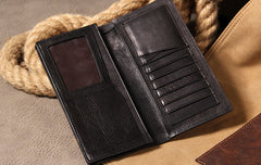 Cool Leather Mens Long Leather Wallet Bifold Slim Wallet for Men