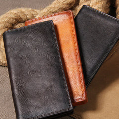 Cool Leather Mens Long Leather Wallet Bifold Slim Wallet for Men