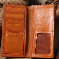 Cool Leather Mens Long Leather Wallet Bifold Slim Wallet for Men