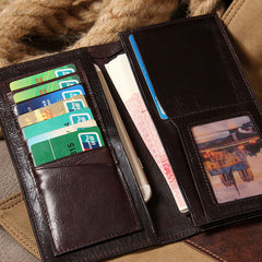 Cool Leather Mens Long Leather Wallet Bifold Slim Wallet for Men