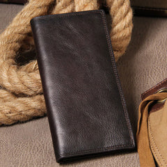 Cool Leather Mens Long Leather Wallet Bifold Slim Wallet for Men