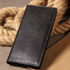 Cool Leather Mens Long Leather Wallet Bifold Slim Wallet for Men