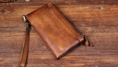Cool Leather Mens Long Leather Wallet Bifold Vintage Brown Wallet for Men