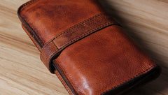 Cool Leather Mens Long Leather Wallet Bifold Vintage Brown Wallet for Men