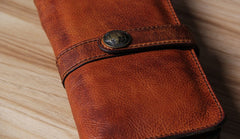 Cool Leather Mens Long Leather Wallet Bifold Vintage Brown Wallet for Men