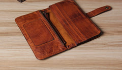 Cool Leather Mens Long Leather Wallet Bifold Vintage Brown Wallet for Men