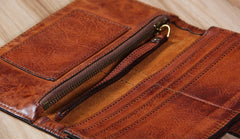 Cool Leather Mens Long Leather Wallet Bifold Vintage Brown Wallet for Men