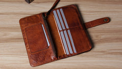 Cool Leather Mens Long Leather Wallet Bifold Vintage Brown Wallet for Men