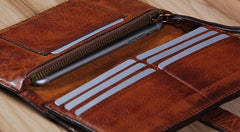 Cool Leather Mens Long Leather Wallet Bifold Vintage Brown Wallet for Men