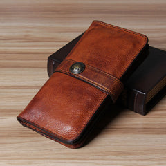 Cool Leather Mens Long Leather Wallet Bifold Vintage Brown Wallet for Men