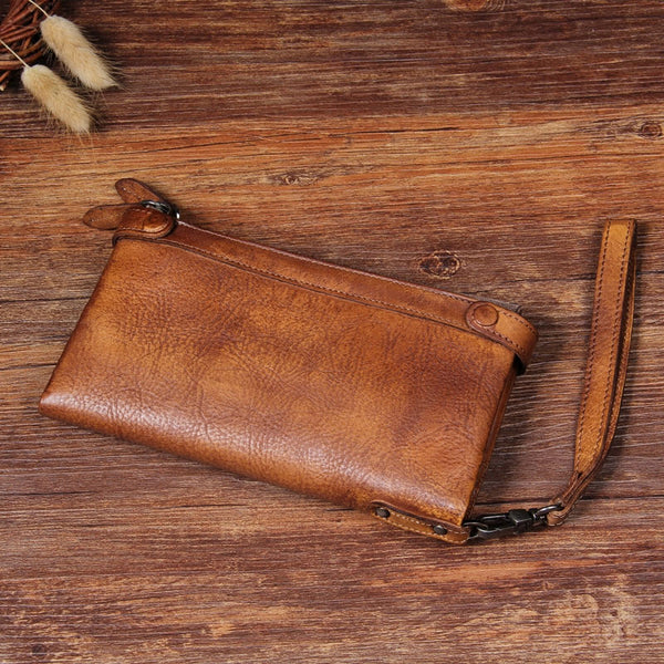 Cool Leather Mens Long Leather Wallet Bifold Vintage Brown Wallet for Men