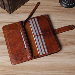 Cool Leather Mens Long Leather Wallet Bifold Vintage Brown Wallet for Men