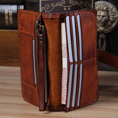 Cool Leather Mens Long Leather Wallet Bifold Vintage Brown Wallet for Men