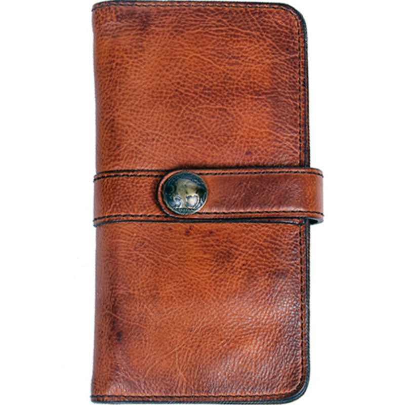 Cool Leather Mens Long Leather Wallet Bifold Vintage Brown Wallet