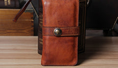 Cool Leather Mens Long Leather Wallet Bifold Vintage Brown Wallet for Men