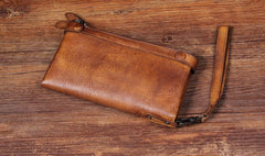 Cool Leather Mens Long Leather Wallet Bifold Vintage Brown Wallet for Men
