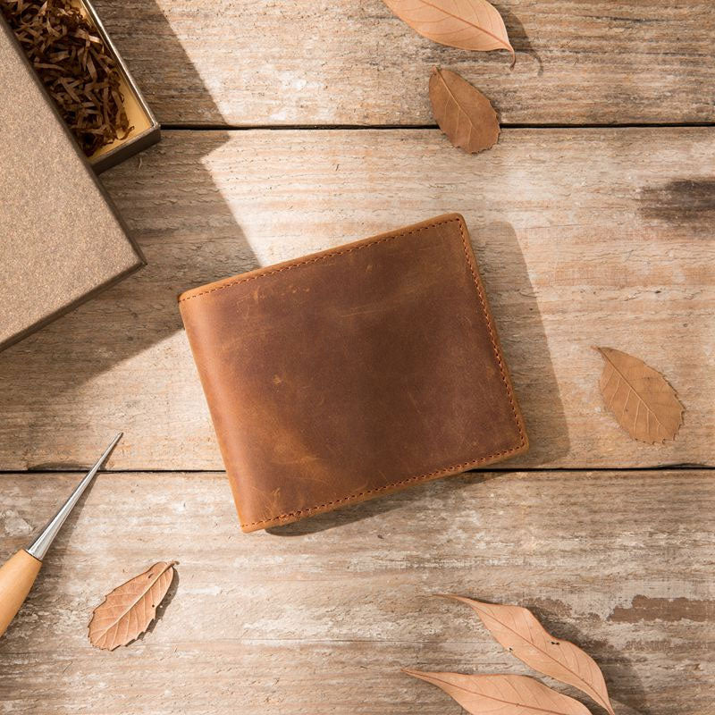 Cool Leather Mens Slim Small Wallet Bifold Vintage billfold Wallet for Men - iwalletsmen