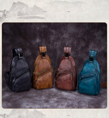 Cool Leather Mens Sling Bag Crossbody Bag Chest Bag for men