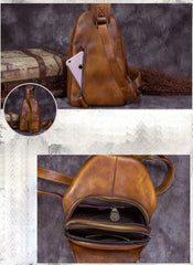 Cool Leather Mens Sling Bag Crossbody Bag Chest Bag for men