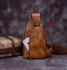 Cool Leather Mens Sling Bag Crossbody Bag Chest Bag for men