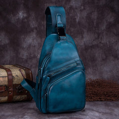 Cool Leather Mens Sling Bag Crossbody Bag Chest Bag for men