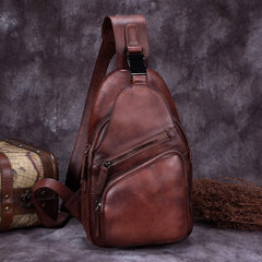 Cool Leather Mens Sling Bag Crossbody Bag Chest Bag for men