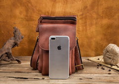 Cool Brown Leather Mens Belt Pouch Mini Shoulder Bag Belt Bag For Men - iwalletsmen