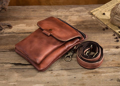 Cool Brown Leather Mens Belt Pouch Mini Shoulder Bag Belt Bag For Men - iwalletsmen