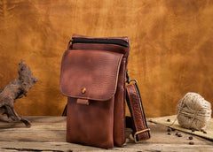 Cool Brown Leather Mens Belt Pouch Mini Shoulder Bag Belt Bag For Men - iwalletsmen