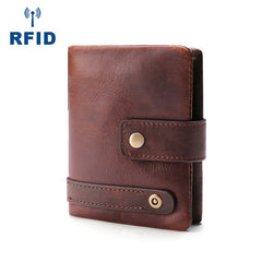 Cool Leather Mens Small Bifold Brown Wallet billfold Wallet RFID Front Pocket Multi-card Wallets for Men - iwalletsmen