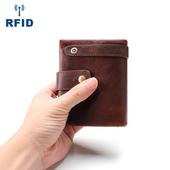 Cool Leather Mens Small Bifold Brown Wallet billfold Wallet RFID Front Pocket Multi-card Wallets for Men - iwalletsmen