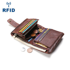 Cool Leather Mens Small Bifold Brown Wallet billfold Wallet RFID Front Pocket Multi-card Wallets for Men - iwalletsmen