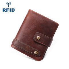 Cool Leather Mens Small Bifold Brown Wallet billfold Wallet RFID Front Pocket Multi-card Wallets for Men - iwalletsmen