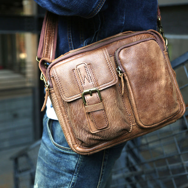 Cool Leather Mens Small Messengers Bag Shoulder Bags for Men - iwalletsmen