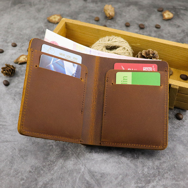 Cool Leather Mens Small Vertical Bifold Wallet billfold Wallet Horizontal Front Pocket Wallets for Men - iwalletsmen