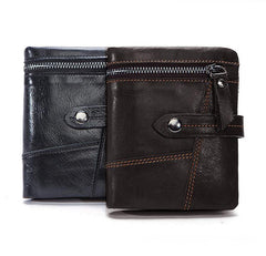 Cool Leather Mens Small Wallet billfold Brown Bifold Wallet Black Multi-card Front Pocket Wallet for Men - iwalletsmen