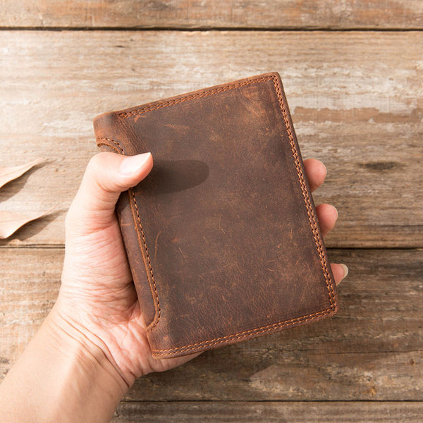 Cool Leather Mens Small Wallets Bifold Vintage Slim billfold Wallet for Men - iwalletsmen