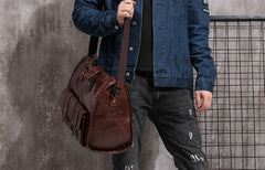 Cool Leather Mens Travel Bag Overnight Bag Work Handbag Business Bag for Men - iwalletsmen